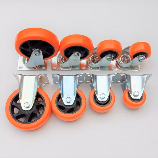 Rueda giratoria industrial de 2 pulgadas, 2,5 pulgadas, 3 pulgadas, 4 pulgadas, 5 pulgadas, 130kg, color naranja, PVC/PU