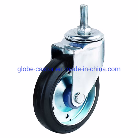 Rueda giratoria de goma con núcleo de acero industrial resistente negra